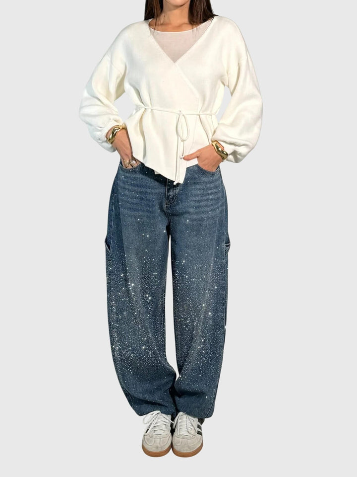 Kimberly | Kvinnors Glittrande Diamant Denimbyxor