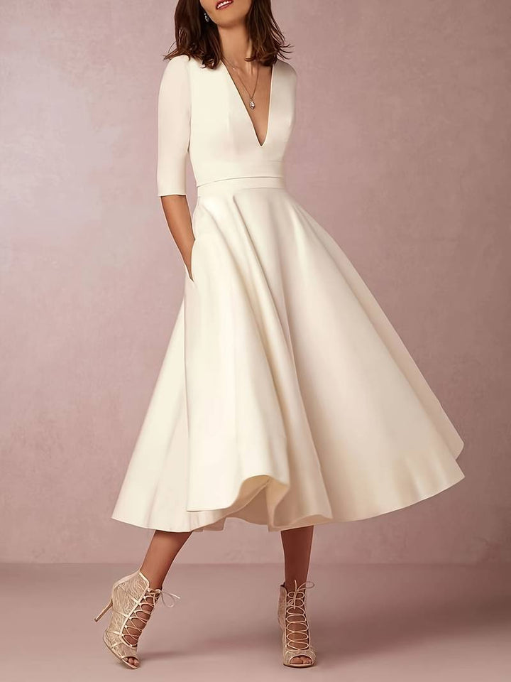 Evelyn | Kvinnors Bröllopsgäst Elegant Utsvängd Midi Klänning