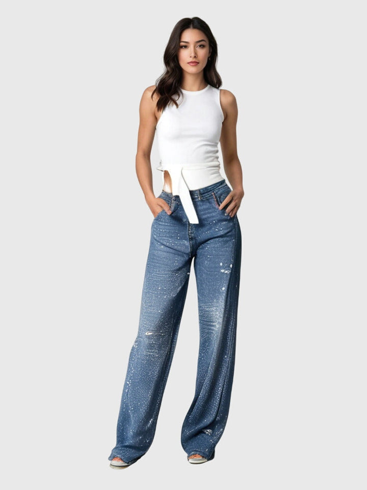 Kimberly | Kvinnors Glittrande Diamant Denimbyxor