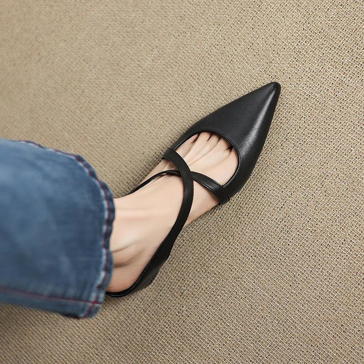Harper | Läder Mules Med Korsrem Spetsig Tå Låg Klack Slip-On